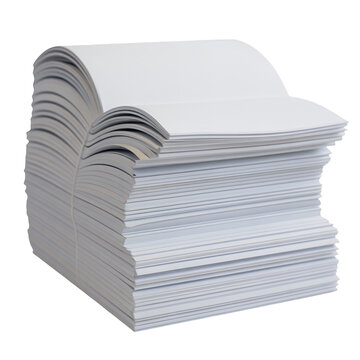 Stack of white paper sheets with curled corner isolated on a transparent background