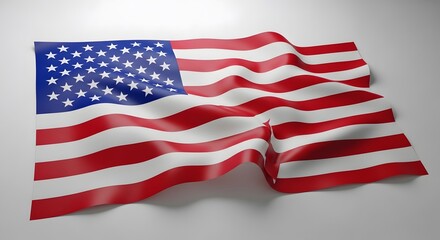 Fototapeta premium American flag waving with stars and stripes on a grey background