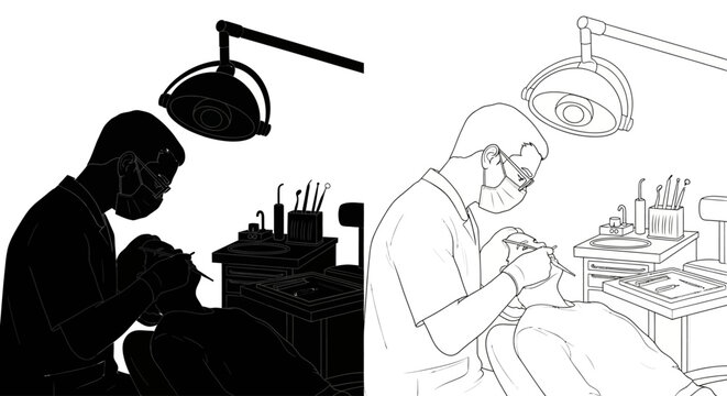 Dedicated dentist providing thorough dental examination and treatment to a patient in a sterile clinic setting