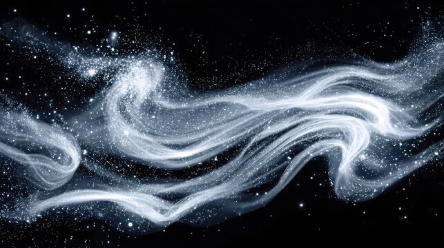 Realistic vector set of cold air flows isolated on black background, including cool wind motion, blizzard trails with sparkling particles, air conditioner flow, magic energy vortex, and freshness effe