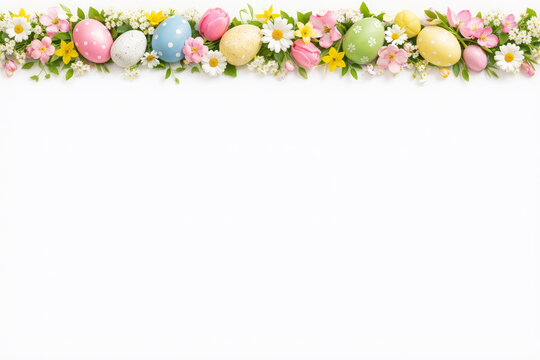 Horizontal Easter Egg and Flower Border with Copy Space