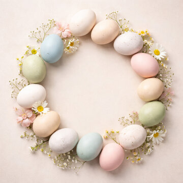 Spring Easter Egg and Flower Frame Border with Copy Space