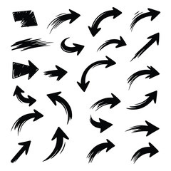 Fototapeta premium Collection of black hand drawn arrows on white background for design