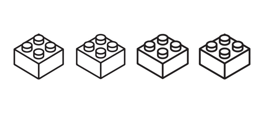 Minimalist black and white illustration of four square toy bricks shown in an isometric view.