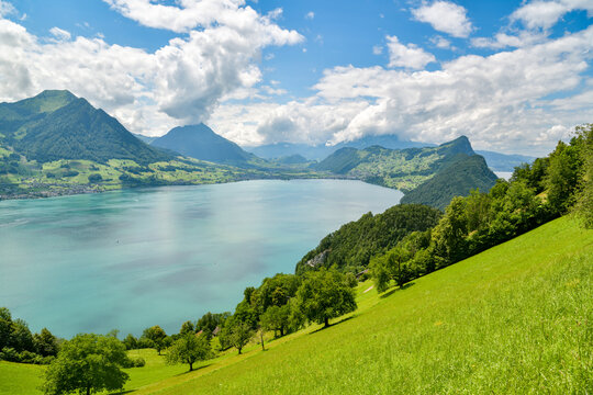 Beautiful Swiss Alps mountains and Vierwaldstattersee lake