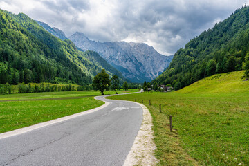 Scenic summertime view in the beautiful Logar Valley in Slovenia.