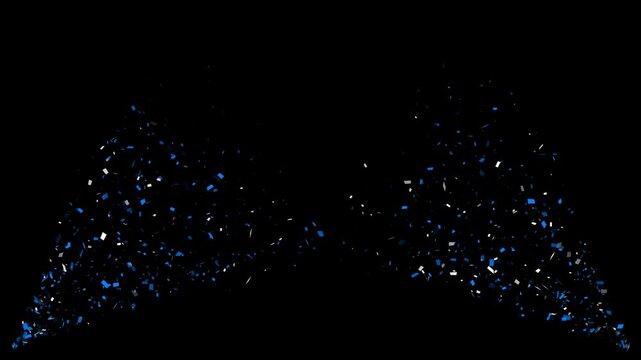 blue and white confetti corner explode isolated alpha channel animation, black friday big sale shopping social media overlay motion design element