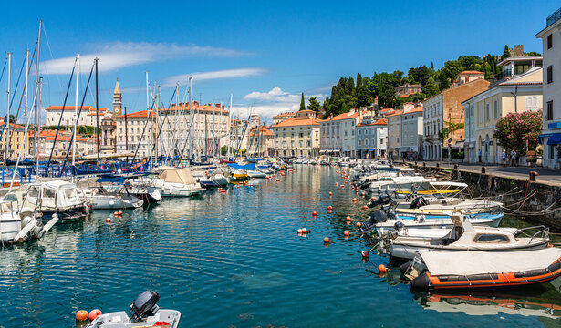 Scenic sight in Piran, beautiful coastal town on the Adriatic sea, Slovenia.