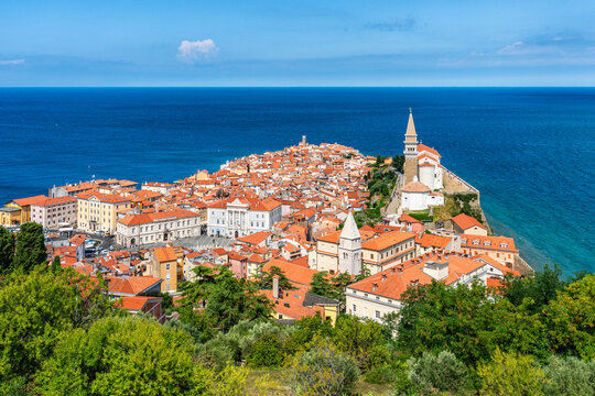 Scenic sight in Piran, beautiful coastal town on the Adriatic sea, Slovenia.