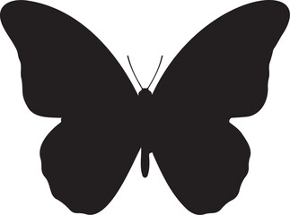 Black butterfly silhouette vector icon, minimalist flying insect shape, elegant butterfly wing profile for logo design and nature branding © Jemie