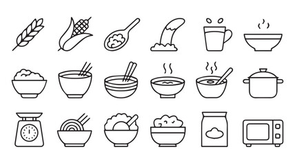 Obraz premium A Set of 20 Black and White Line Art Icons Representing Food, Grains, and Cooking Essentials for a Culinary Theme