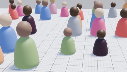 Obraz premium Diverse group of diverse 3D peg people abstract network
