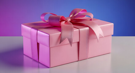 Obraz premium A pink gift box with a ribbon on top