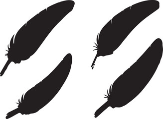 Black feather silhouettes set, minimalist bird plume vector icons, 4 decorative quill elements for graphic design and logo creation © Jemie