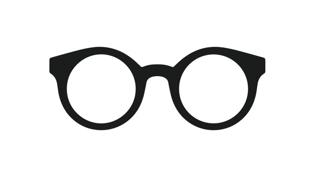 Pair of round black-framed eyeglasses is shown in a bold, minimalist graphic style, representing intelligence, reading, or vision.