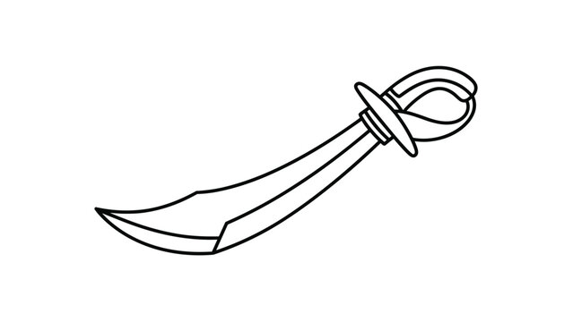 Traditional curved sword or scimitar is depicted in a simple black and white line art style, perfect for historical or fantasy themes.