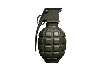 Fototapeta premium Hand grenade, olive green fragmentation device, military weapon for combat and defense, transparent background isolation