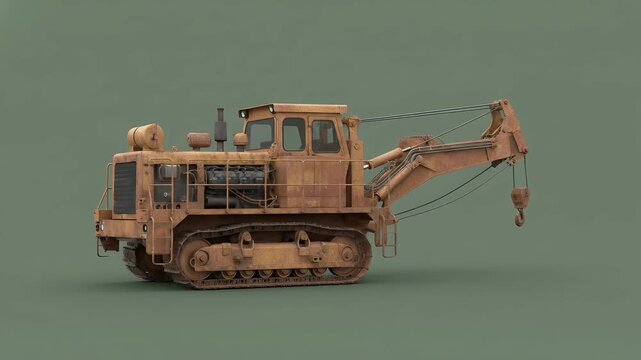Heavy Duty Old Rusty Tracked Crane Pipelayer Machine on Green Screen Industrial Equipment 3D Render