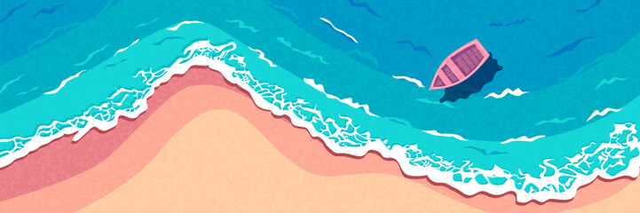 Summer banner set with beach, lighthouse and travel scenes in pastel style.