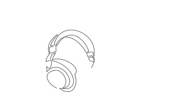 Animated self drawing of continuous line draw of Love Music and headphones with heart  Full length one line animation. 4K	
