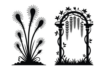 Carnivorous plant and floral arch silhouette vector art with venus flytrap © Sadek
