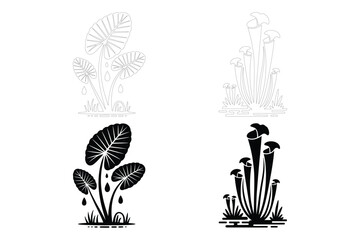 Tropical plants and carnivorous plants silhouette vector art with venus flytrap © Sadek