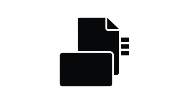 A monochrome icon depicts stacked documents with a loading bar symbolizing data processing or file transfer high quality professional detailed modern
