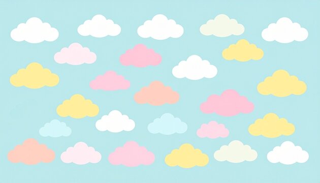 minimalist pastel cloud shapes collection on soft gradient background