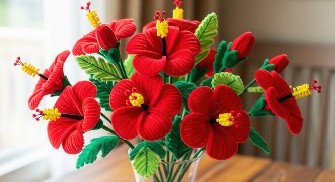 pipe cleaner red hibiscus flower bouquet
