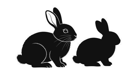 Obraz premium Black and white vector graphic illustration featuring two side-profile rabbits, one detailed and one a silhouette.