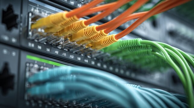 Close up view of network ethernet cable with rj45 connector showing detailed metal contacts and plastic clip isolated on clean background representing high speed internet connection, data transfer tec