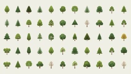Obraz premium Diverse Collection of Geometric Tree Illustrations: A Variety of Natural Elements