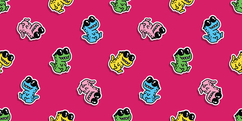 dinosaur seamless pattern t-rex Tyrannosaurus rex sunglasses cartoon vector character doodle illustration wrapping paper tile background repeat wallpaper scarf isolated design © CNuisin
