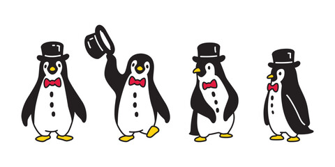 penguin vector tuxedo cartoon character icon bow tie bird logo doodle illustration symbol design isolated © CNuisin