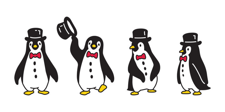 penguin vector tuxedo cartoon character icon bow tie bird logo doodle illustration symbol design isolated