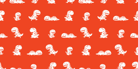 t-rex Tyrannosaurus rex seamless pattern dinosaur cartoon sleeping walking vector character doodle illustration tile background wrapping paper repeat wallpaper scarf isolated design © CNuisin