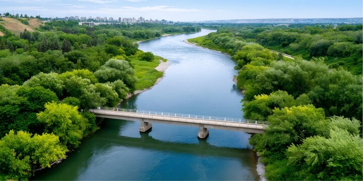 South Saskatchewan River bridge connecting nature and city, Saskatoon