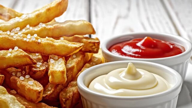 French fries with ketchup and mayonnaise.