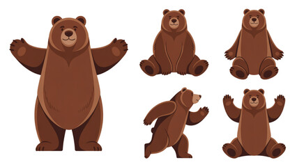 Fototapeta premium Four brown teddy bears in playful poses on a flat surface Vector