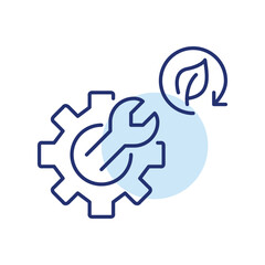 Fototapeta premium Wrench and cogwheel, leaf and renew arrow. Sustainable operations, gear and control. Pixel perfect, editable stroke vector icon
