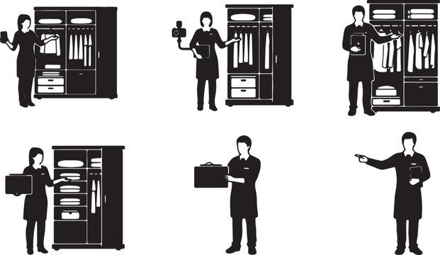 Black Solid Closet Organizer Smartphone Camera Silhouettes Set of Six on White Background