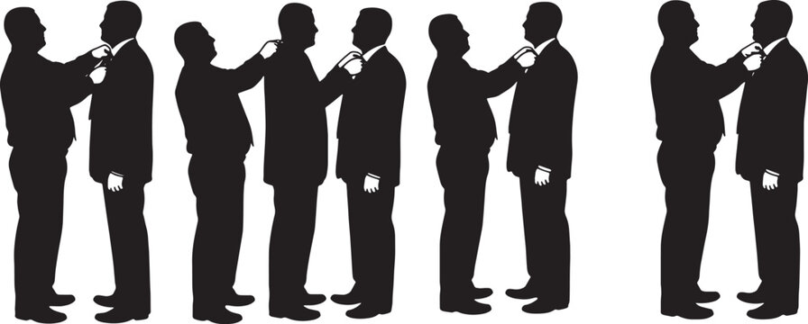 Black Solid Coach Adjusting Tie Silhouettes Set of Six on White Background