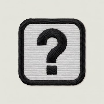 Black question mark embroidered on white fabric patch with black border symbol embroidery