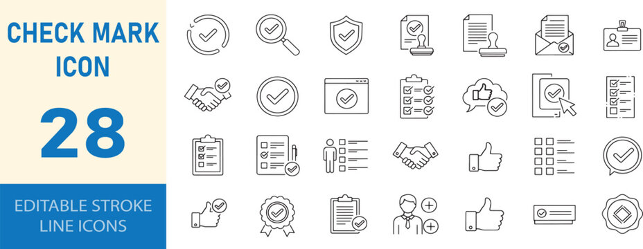 Check mark icons set editable stroke line icons vector stock illustration