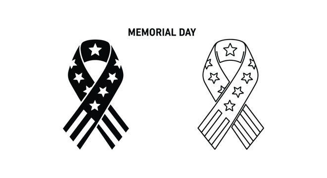 Memorial Day ribbons, patriotic symbols, American flags, star designs, vector icons