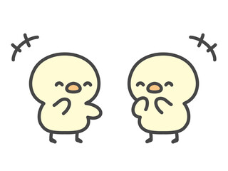 笑顔で会話するひよこたちの手描きイラスト おしゃべり・相談・話し合い・楽しいコミュニケーション © Nitomaru