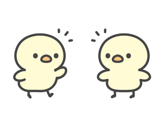会話や挨拶をするひよこたちの手描きイラスト おしゃべり・相談・話し合い・コミュニケーション © Nitomaru