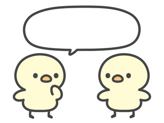 吹き出し付きで会話するひよこたちの手描きイラスト　相談・話し合い・おしゃべり・コミュニケーション © Nitomaru