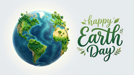 A detailed pixel art representation of planet earth accompanied by festive earth day lettering