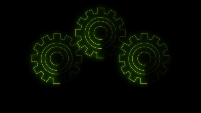 Neon line icon Simple Minimal animation of Cog Wheels, slowly forming a chain. Loop on black background.with 4k video animation.